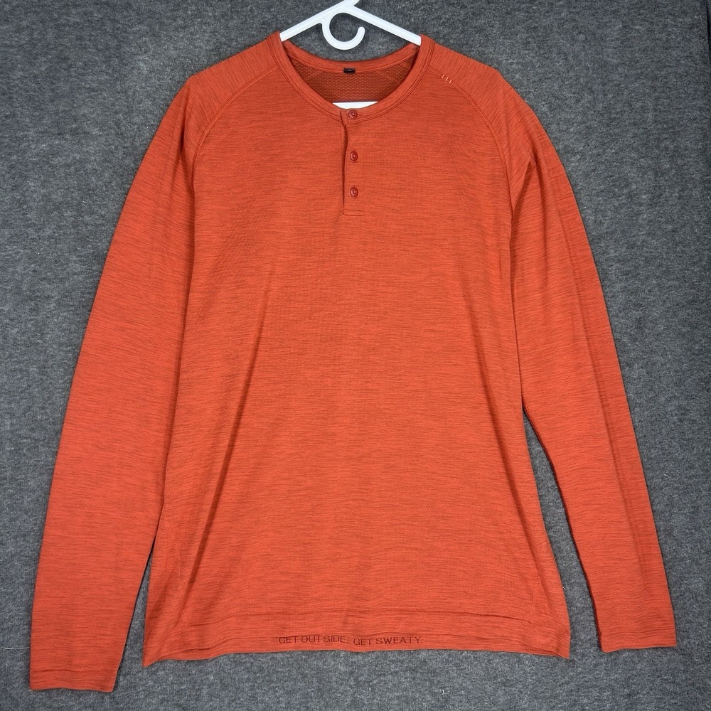 Lululemon Metal Vent Tech Henley Shirt Mens XL Orange Long Sleeve Athleisure